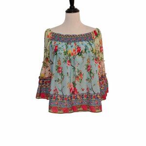 Ruby Yaya Womens Size S Mixed Spring Floral Ruffle Bell Sleeves Boho Top Flaw